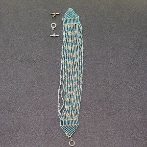 Bracelet Beaded Multi Strand 8" Teal & Silver